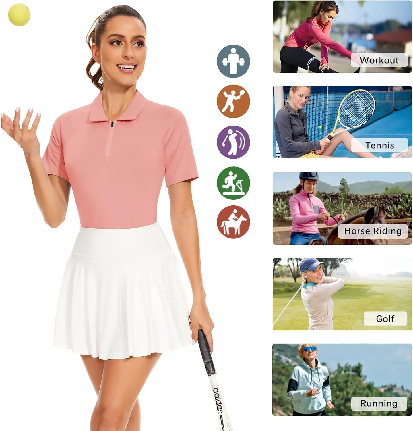 Soneven Women's Solid Short Sleeve Golf Shirt Moisture Wicking Athletic Golf Polo Tennis Shirts Dry Fit