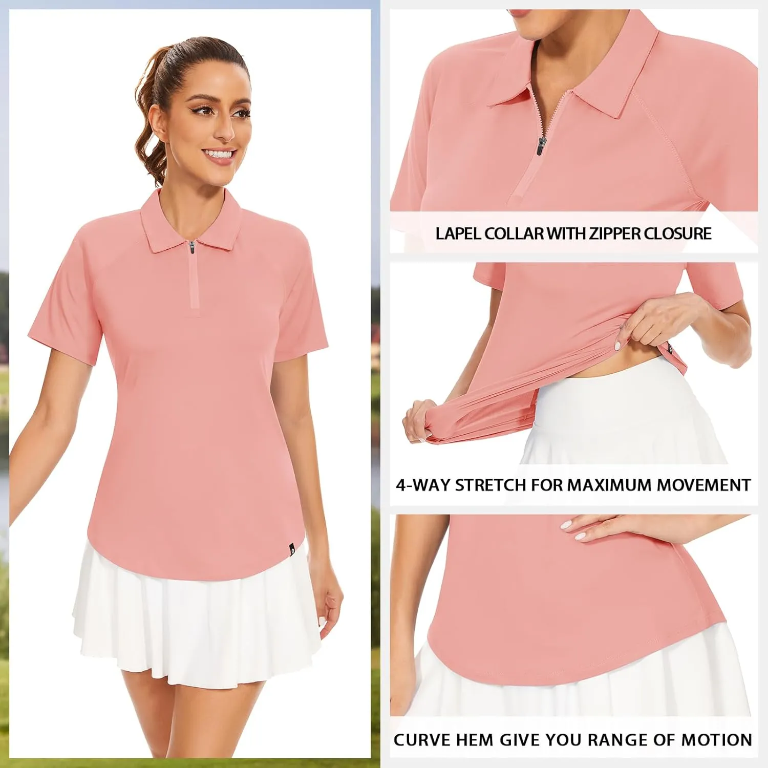 Soneven Women's Solid Short Sleeve Golf Shirt Moisture Wicking Athletic Golf Polo Tennis Shirts Dry Fit