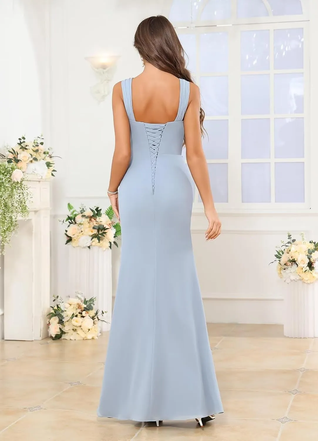Square Neck Chiffon Bridesmaid Dresses for Women Wedding 2025 Mermaid Ruched Slit Prom Formal Evening Gown