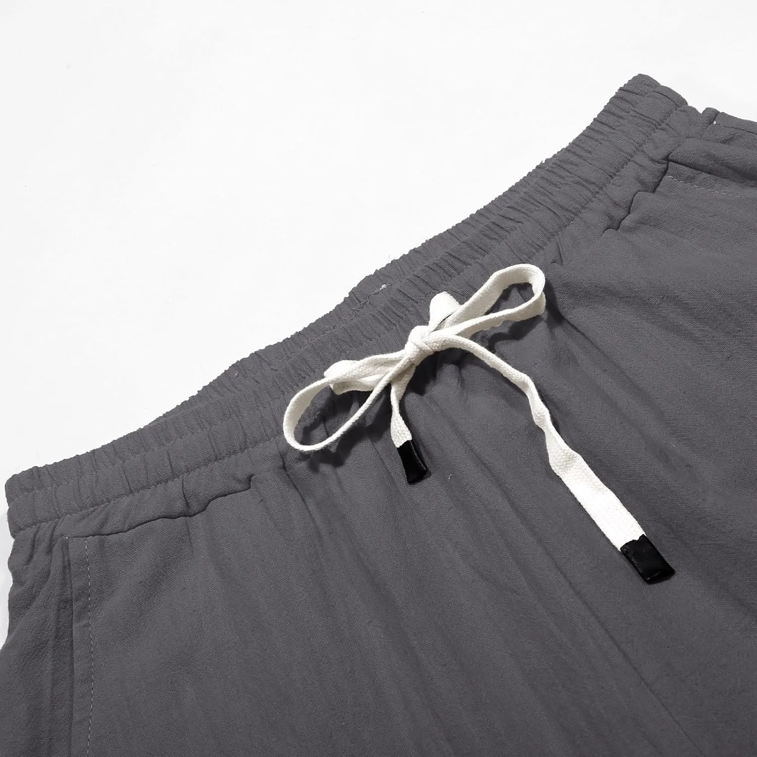 Striped Linen Pants Women Casual Summer Elastic Waist Trendy Slacks Straight Leg Lightweight Trousers with Pockets