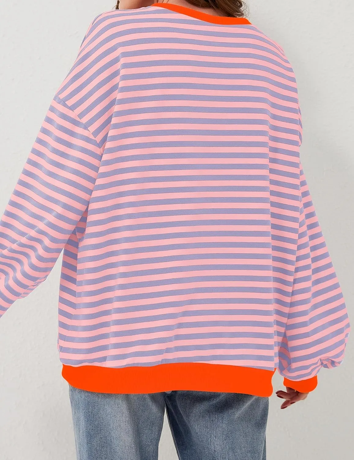 Striped Shirt Women Oversized Sweatshirt Color Block Long Sleeve Crew Neck Sweatshirt Loose Pullover Shirt Top