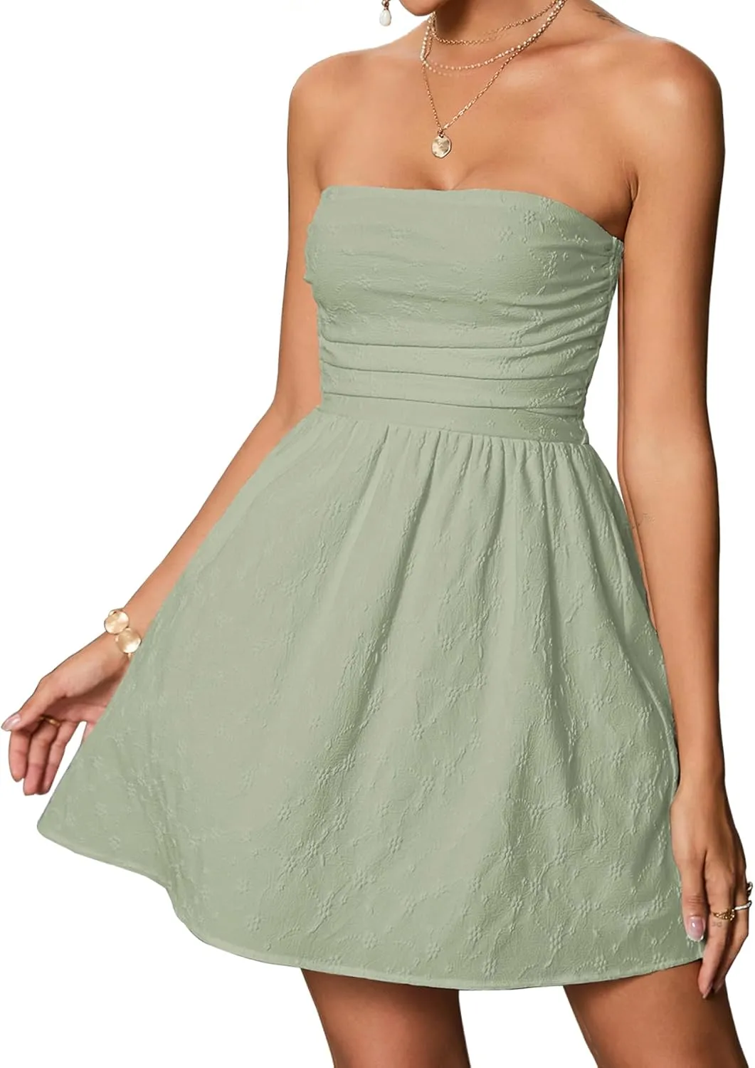 Summer Strapless Mini Dress Sleeveless Smocked Flowy A Line Beach Tube Top Dresses for Women 2025