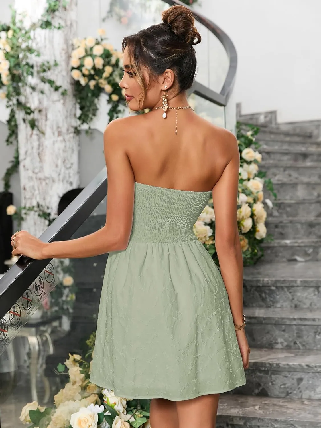 Summer Strapless Mini Dress Sleeveless Smocked Flowy A Line Beach Tube Top Dresses for Women 2025