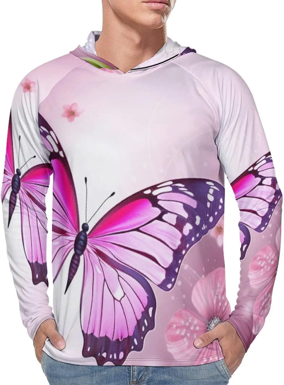 Sun Protection Shirt Long Sleeve Hoodie Butterfly Lightweight Rash Guard Quick Dry Sun Shirt for Outdoor