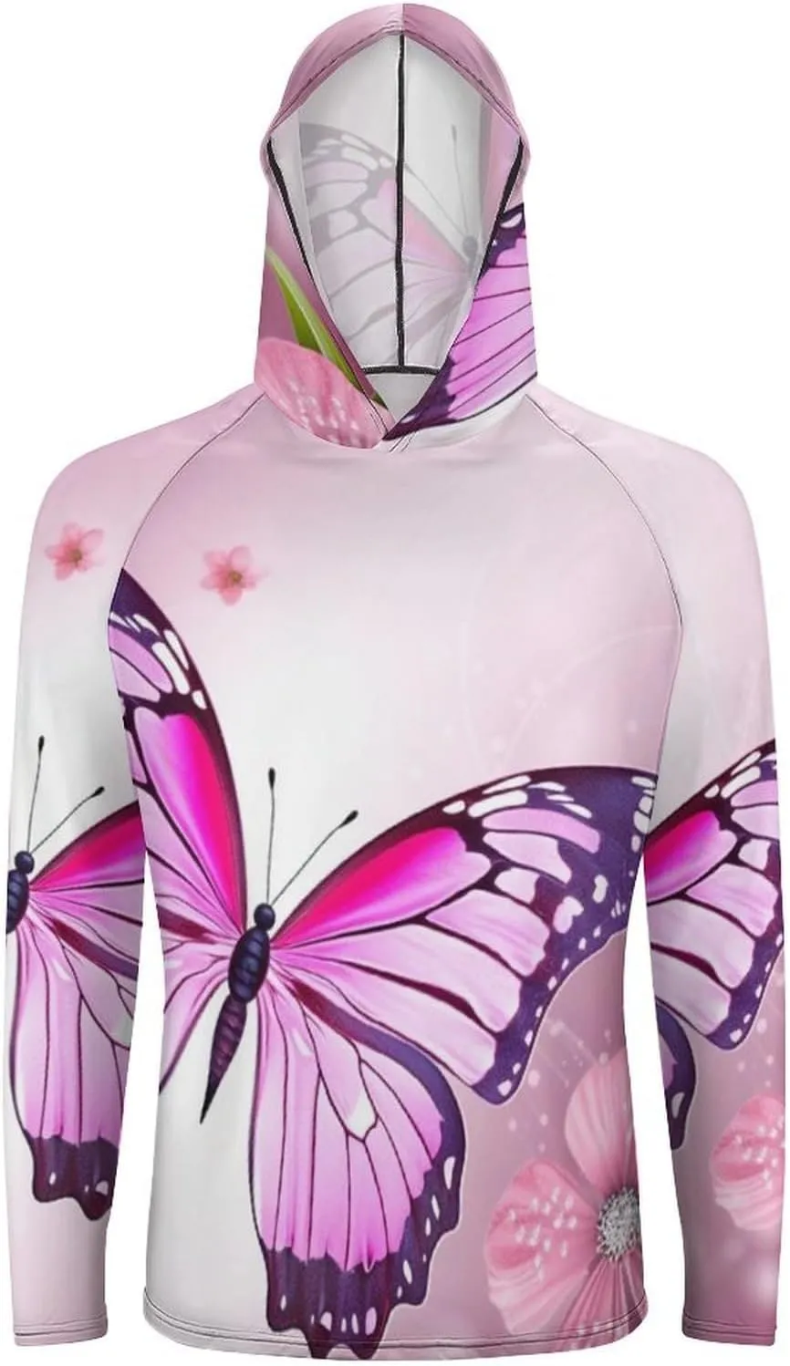 Sun Protection Shirt Long Sleeve Hoodie Butterfly Lightweight Rash Guard Quick Dry Sun Shirt for Outdoor