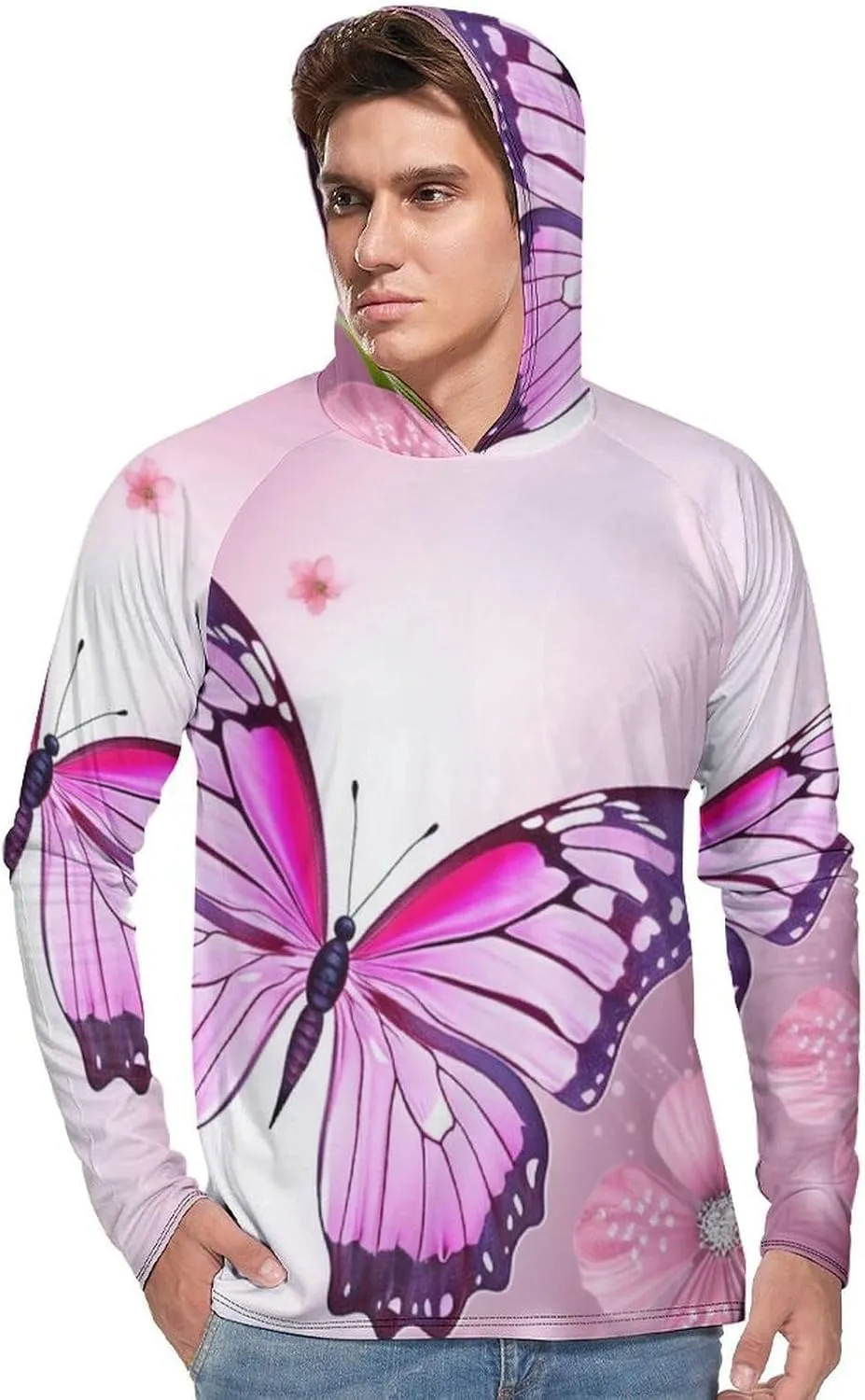 Sun Protection Shirt Long Sleeve Hoodie Butterfly Lightweight Rash Guard Quick Dry Sun Shirt for Outdoor
