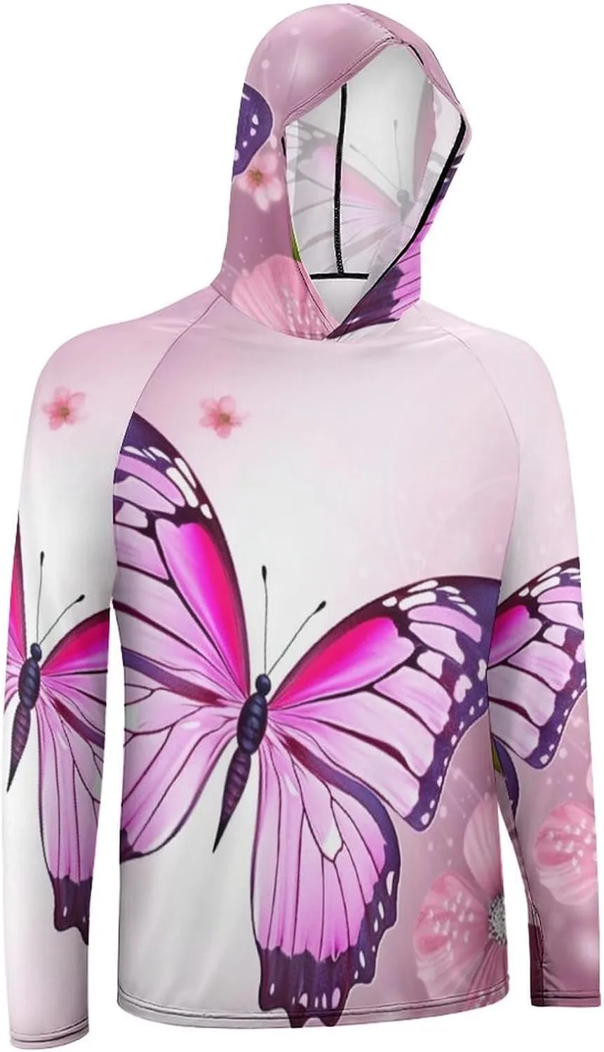 Sun Protection Shirt Long Sleeve Hoodie Butterfly Lightweight Rash Guard Quick Dry Sun Shirt for Outdoor