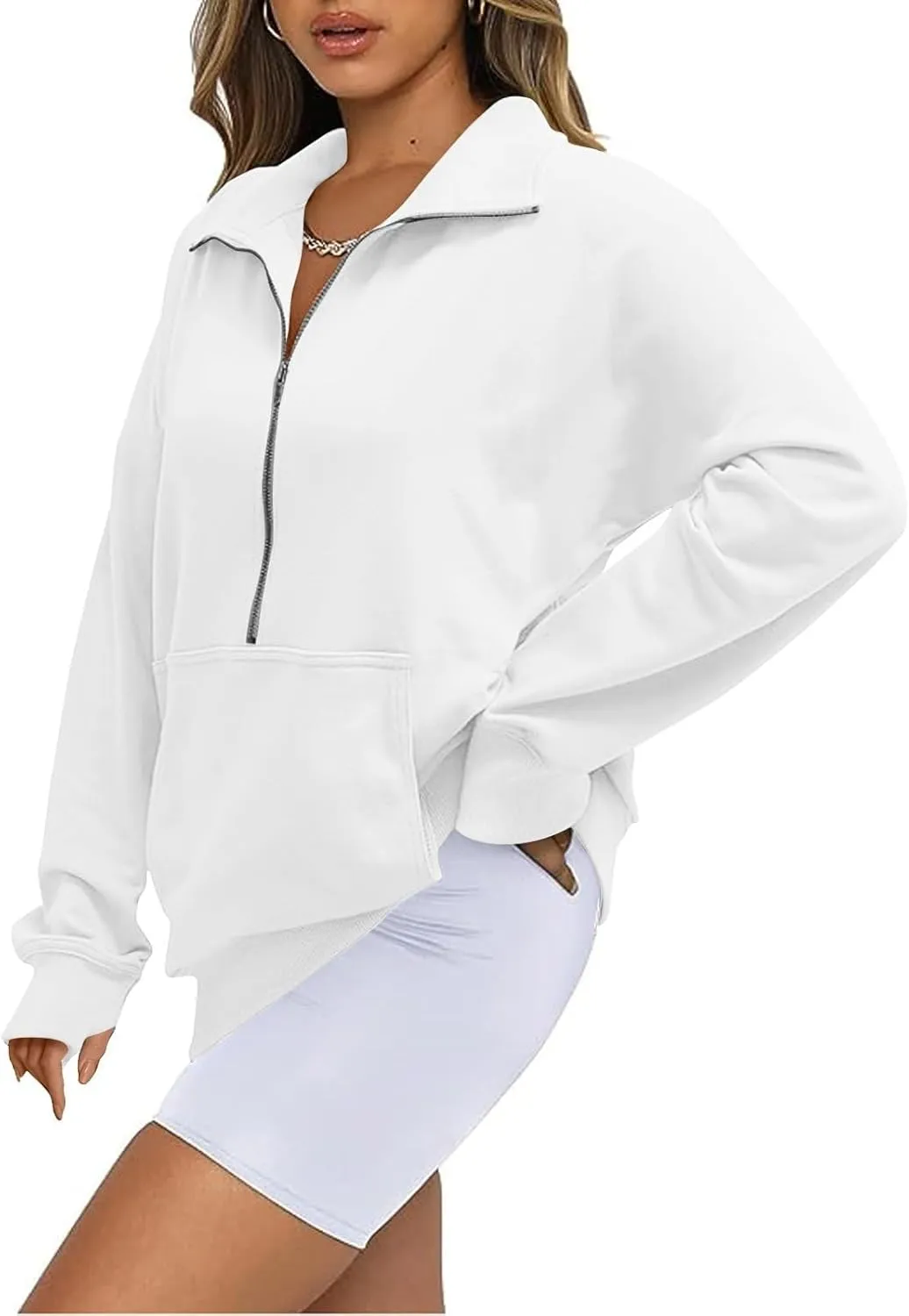 Sweatshirt for Women Half Zip Cropped Pullover Fleece Quarter Zipper Hoodies Fall Outfits Clothes Thumb Hole