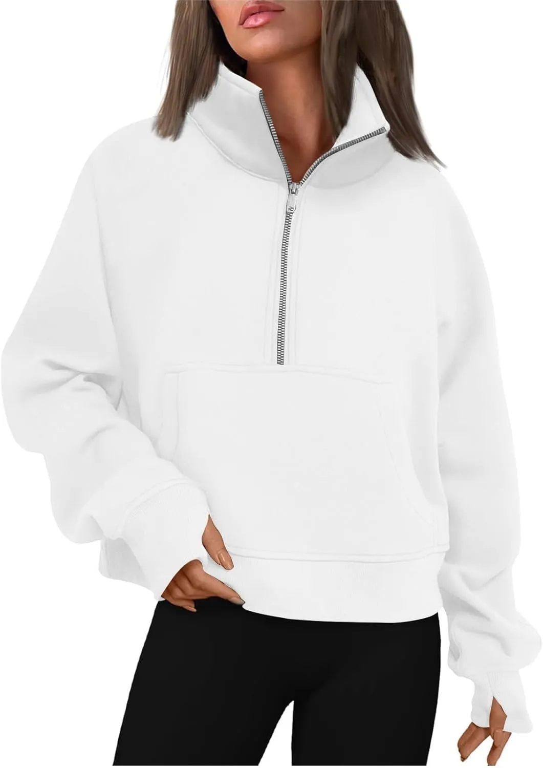 Sweatshirt for Women Half Zip Cropped Pullover Fleece Quarter Zipper Hoodies Fall Outfits Clothes Thumb Hole