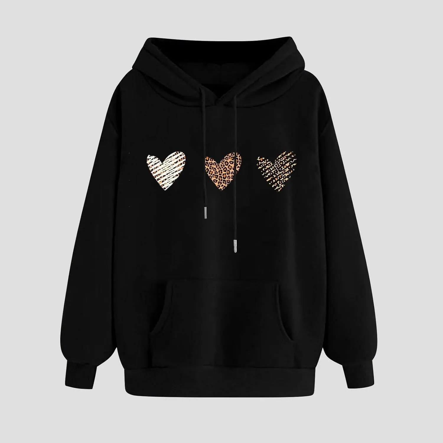 Sweatshirts for Women Casual Long Sleeve Heart Graphic Hoodies Cute Drawstring Oversized Pullover Tops with Pocket