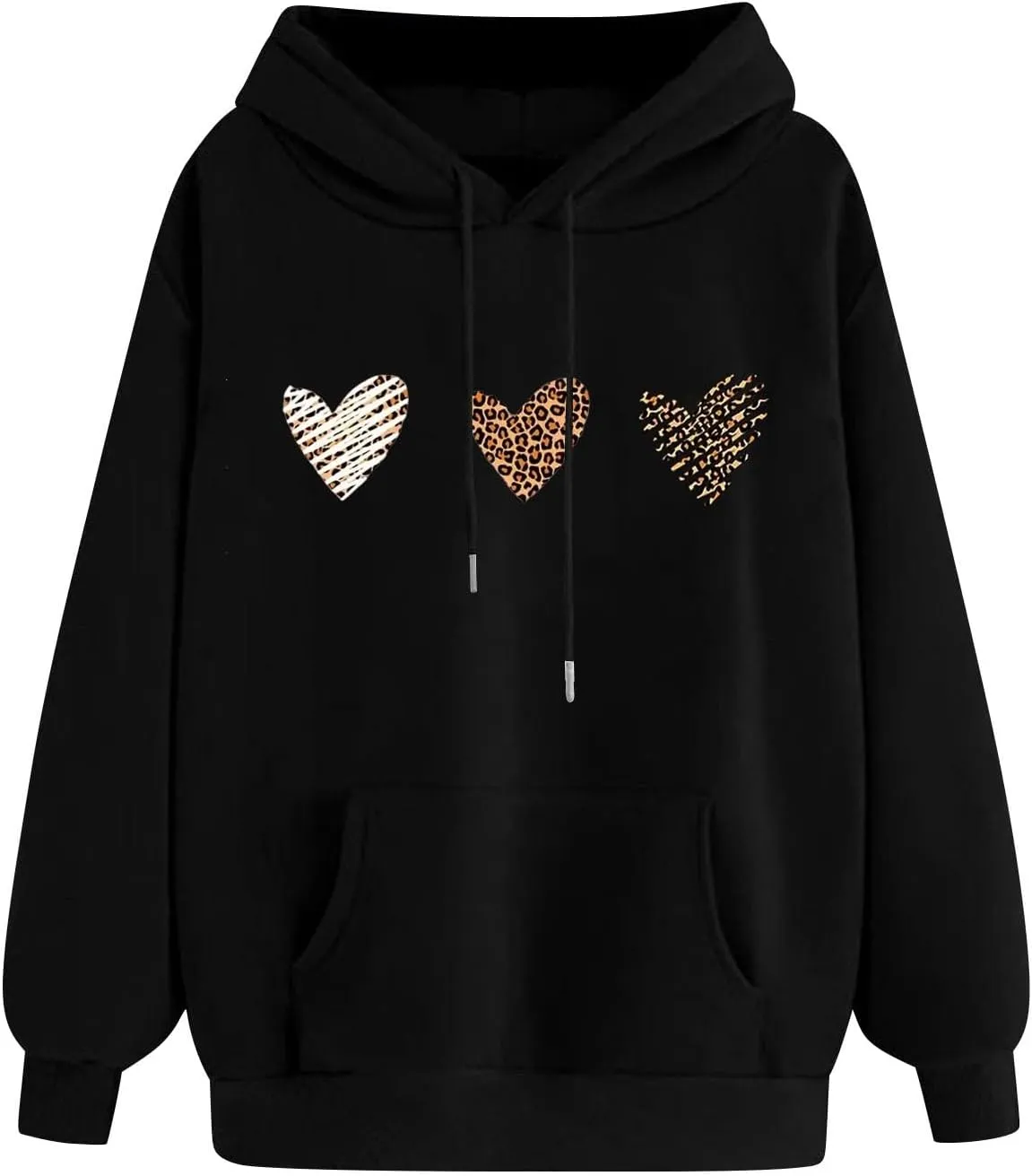 Sweatshirts for Women Casual Long Sleeve Heart Graphic Hoodies Cute Drawstring Oversized Pullover Tops with Pocket