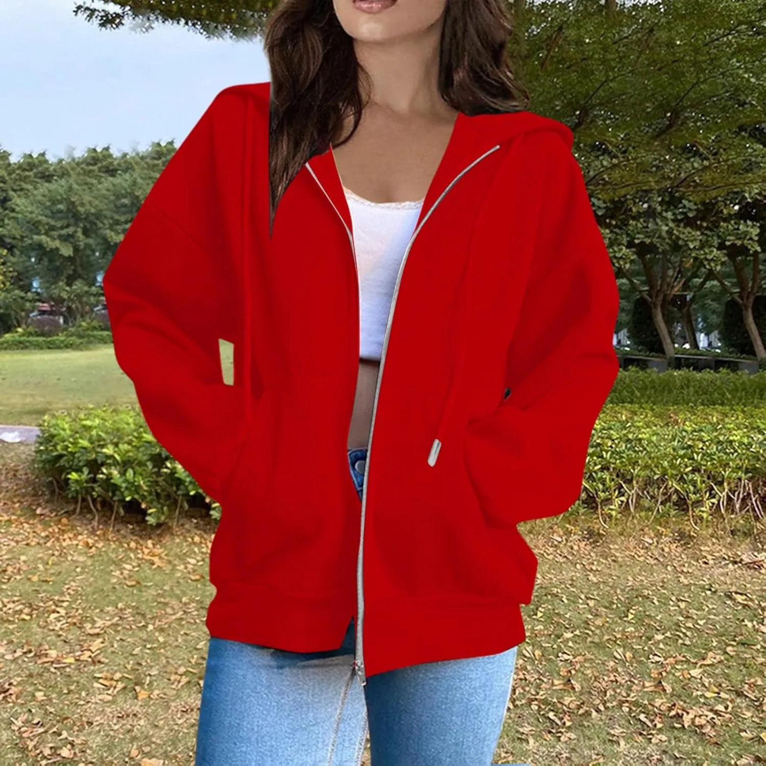 Sweatshirts for Women Womens Fashion Women Zip Up Hoodies Oversized Sweatshirts Casual 2024 Fall Jacket with Pockets