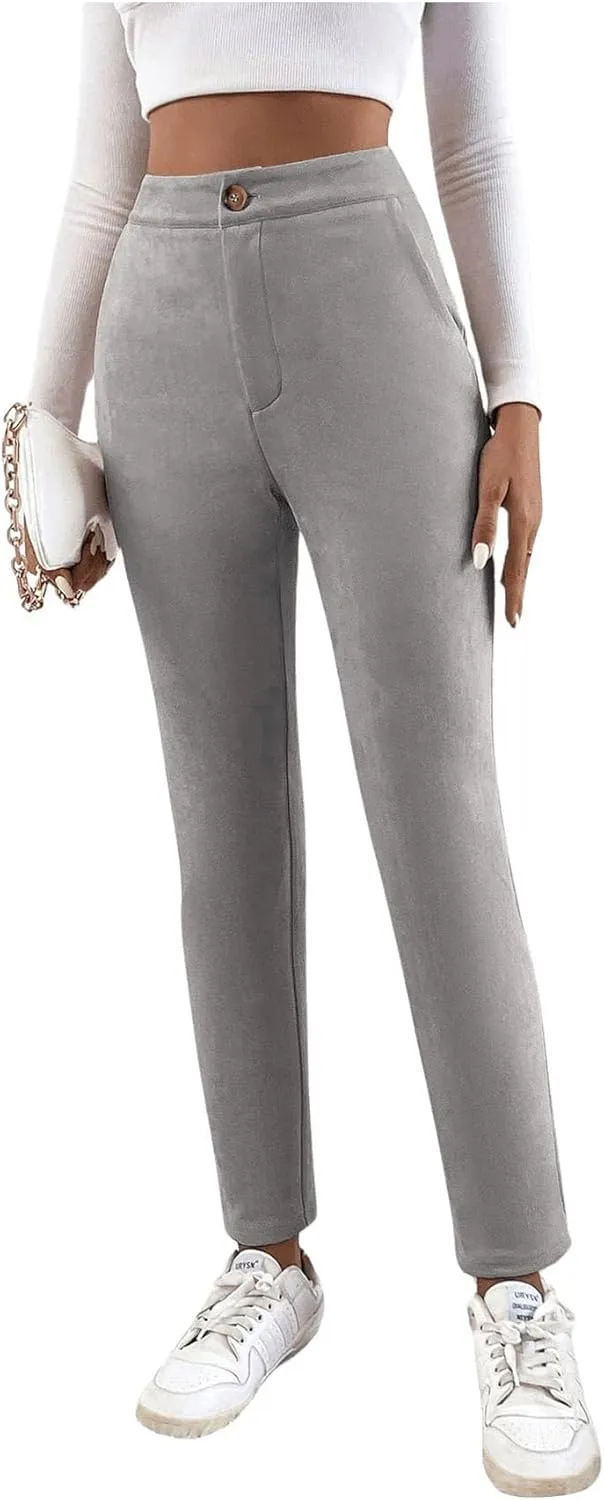 SweatyRocks Women's High Waist Slant Pocket Pants Casual Stretch Slim Trousers