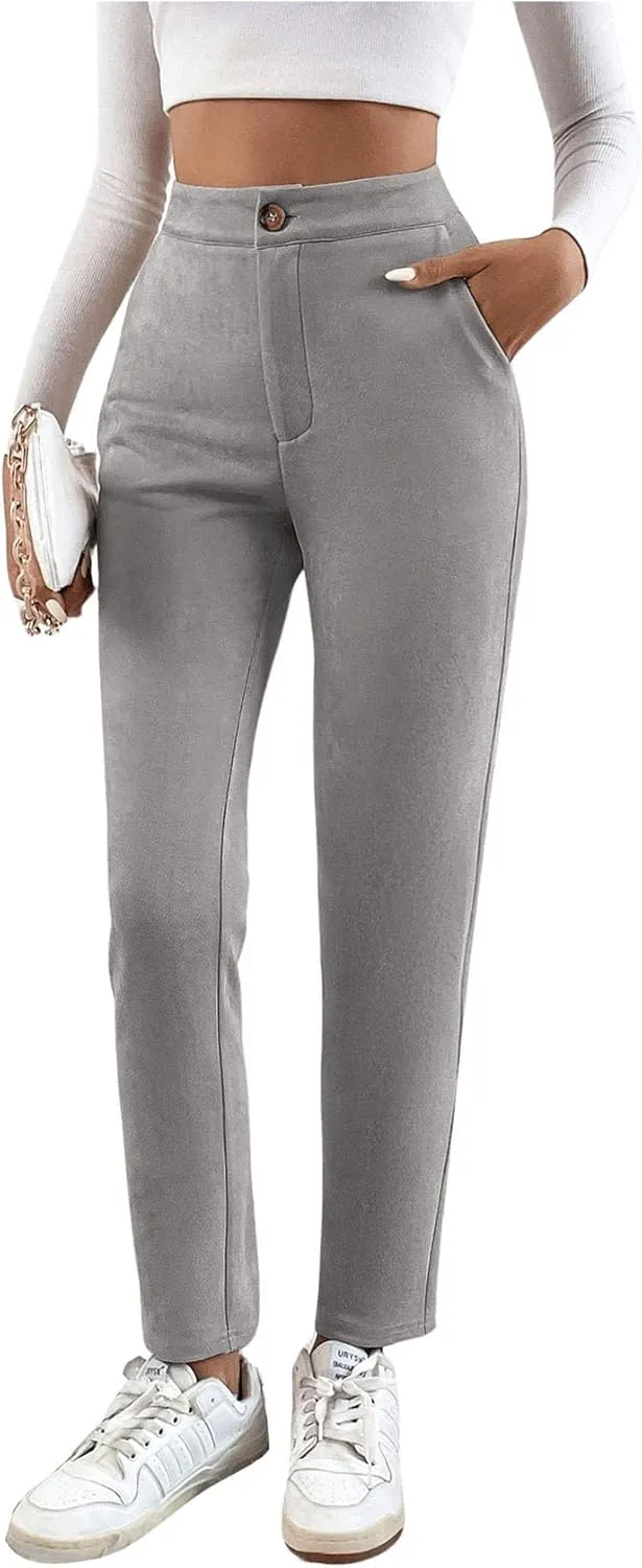 SweatyRocks Women's High Waist Slant Pocket Pants Casual Stretch Slim Trousers