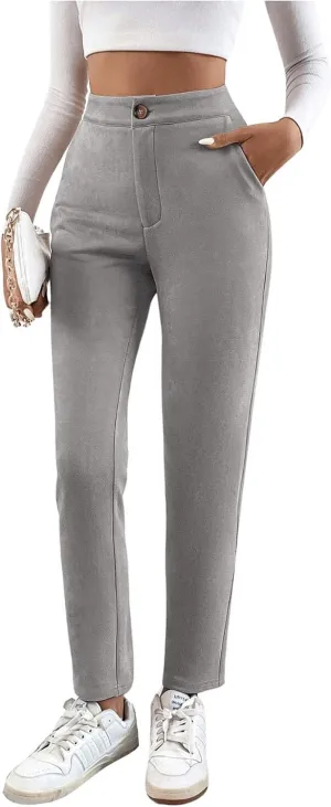 SweatyRocks Women's High Waist Slant Pocket Pants Casual Stretch Slim Trousers
