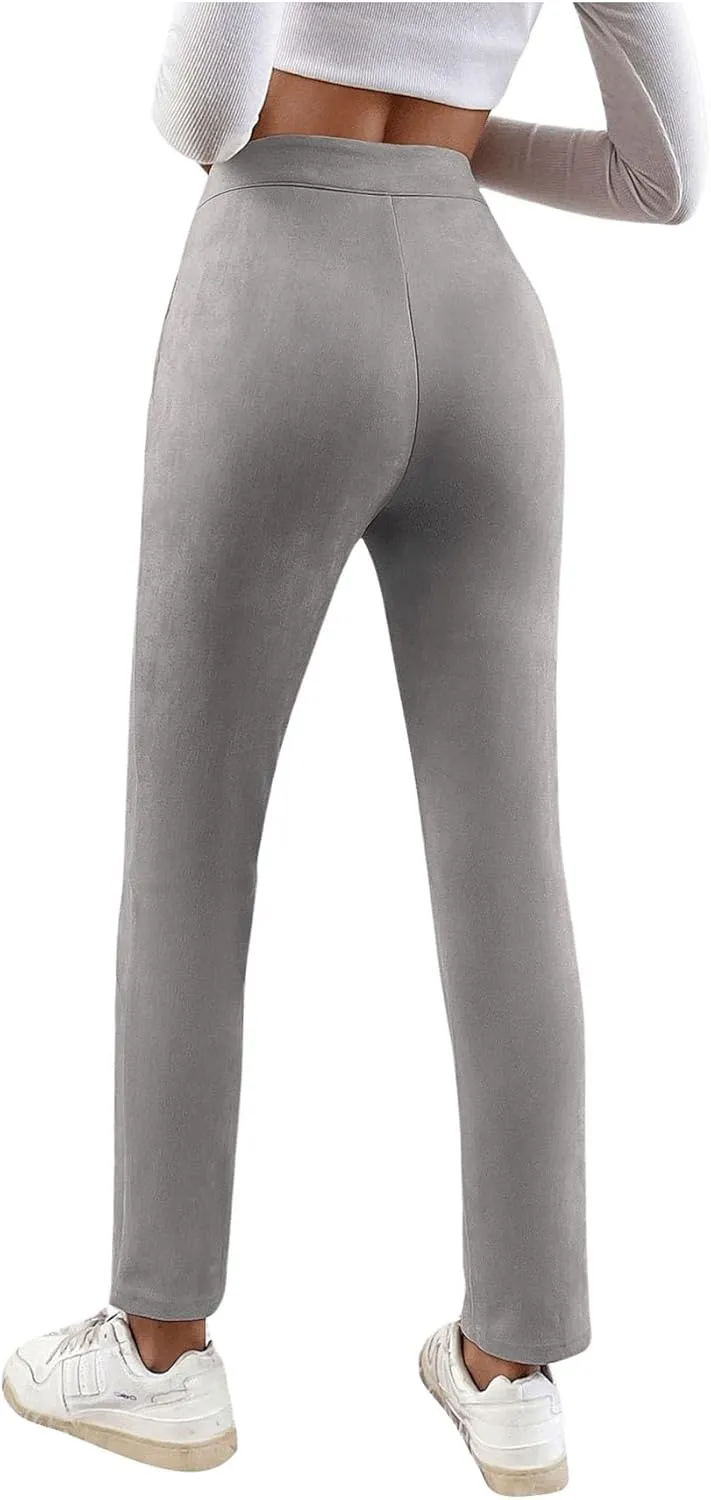 SweatyRocks Women's High Waist Slant Pocket Pants Casual Stretch Slim Trousers
