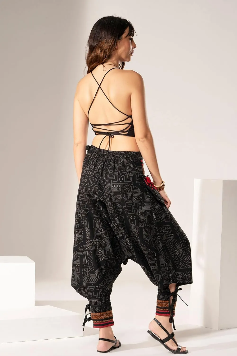 The Veshti Company Women's Printed Summer Harem Pants, Cotton Boho Hippie Casusal Oversized Palazzo Joggers for Women
