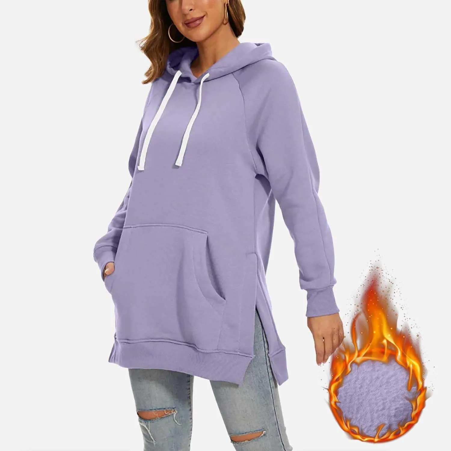 The Warmy Oversized Hoodie Dress for Women Split Hem Pullover Long Sweatshirt with Pocket Valentines Day Gift for Her