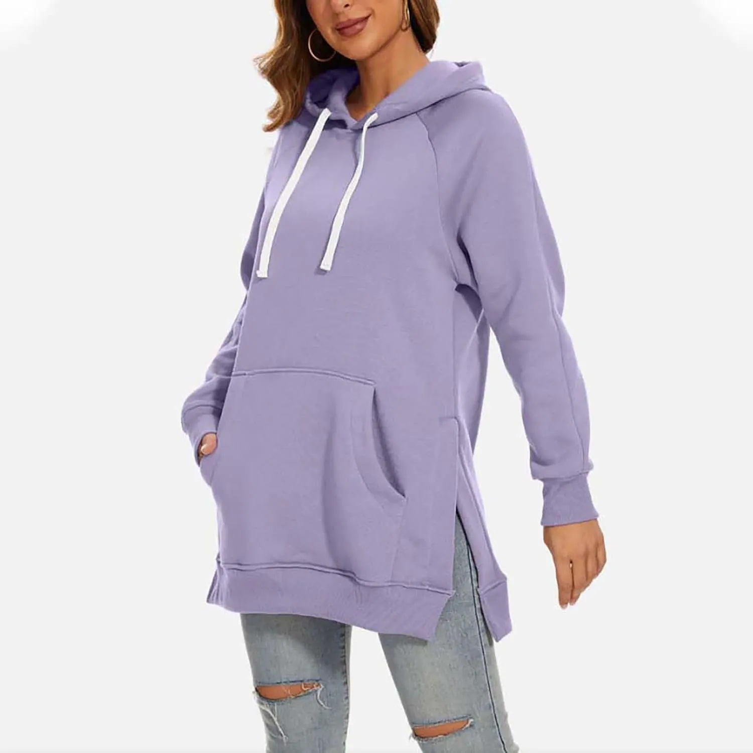The Warmy Oversized Hoodie Dress for Women Split Hem Pullover Long Sweatshirt with Pocket Valentines Day Gift for Her