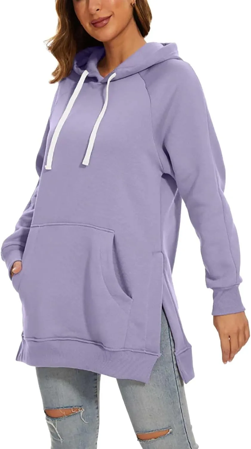 The Warmy Oversized Hoodie Dress for Women Split Hem Pullover Long Sweatshirt with Pocket Valentines Day Gift for Her