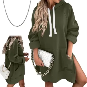 The Warmy Oversized Hoodie Dress Women, First Ones Hoodie for Women, Casual Long Sleeve Split Hem with Pocket
