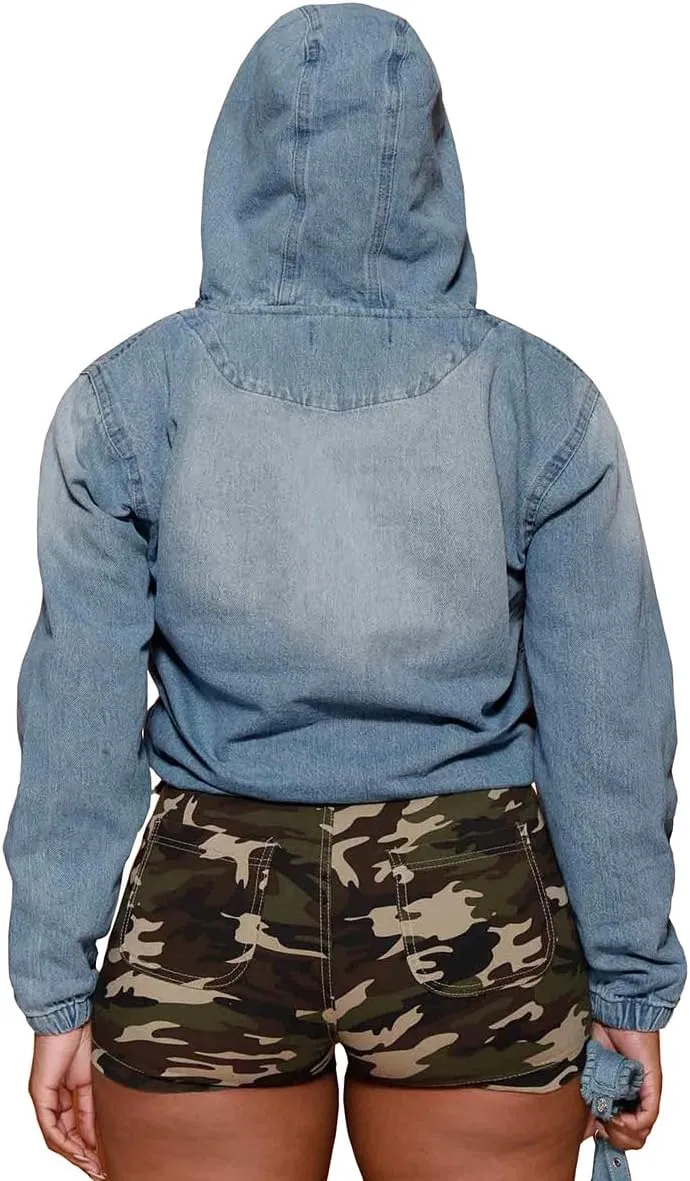 TOPSRANI Womens Plus Size Half Zip Up Denim Hoodie Casual Jean Sweatshirt Pullover Long Sleeve Jacket Tops with Pockets