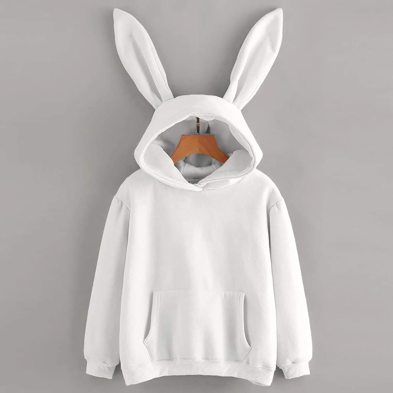 Unisex Rabbit Ears Hoodie Hooded Hoodie with Ears Comfort Hoodies Rabbit Hoodie Pull Over Solid Long Sleeve Plus Size