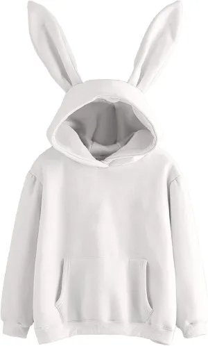 Unisex Rabbit Ears Hoodie Hooded Hoodie with Ears Comfort Hoodies Rabbit Hoodie Pull Over Solid Long Sleeve Plus Size