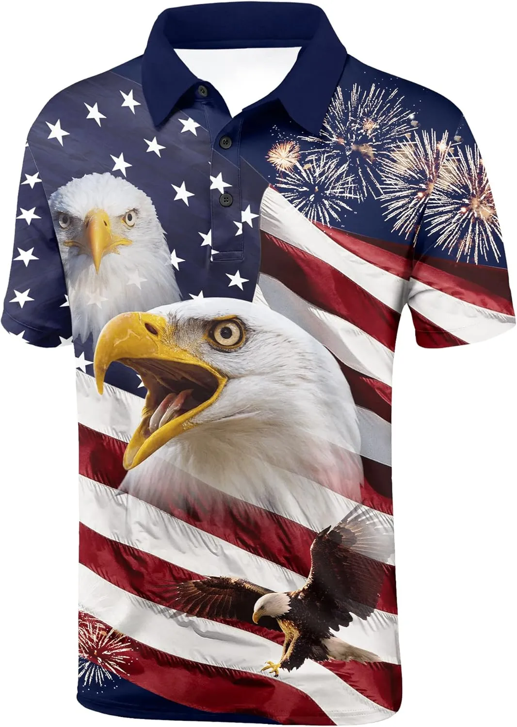 V VALANCH Mens American Falg Polo Shirts Short Sleeve Performance Patriotic Shirt Funny Golf Shirt