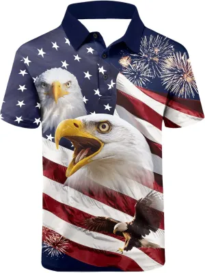 V VALANCH Mens American Falg Polo Shirts Short Sleeve Performance Patriotic Shirt Funny Golf Shirt