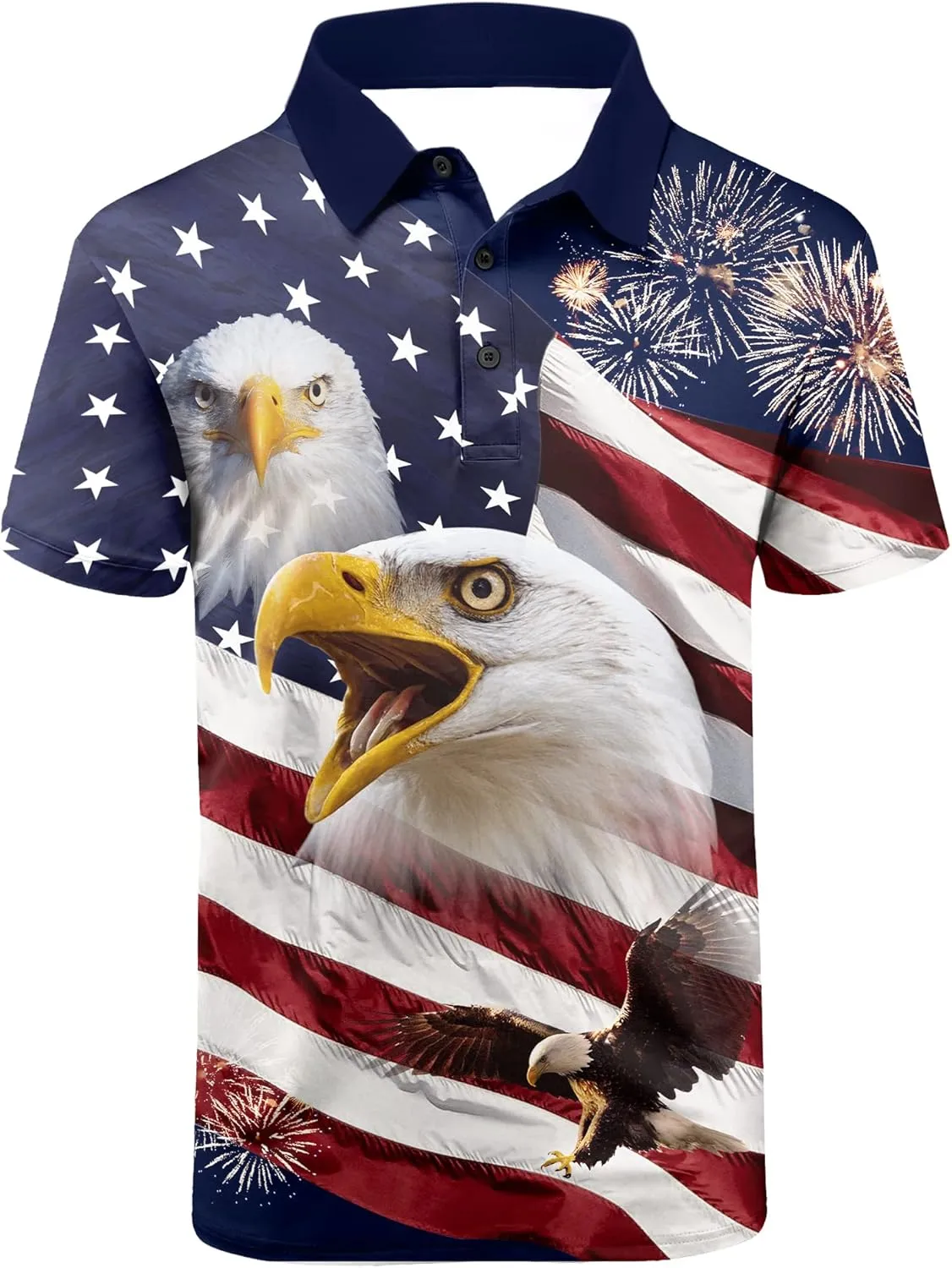 V VALANCH Mens American Falg Polo Shirts Short Sleeve Performance Patriotic Shirt Funny Golf Shirt