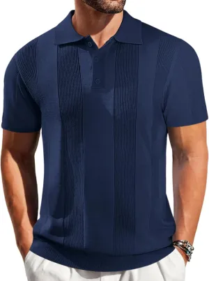 Vssjavun Mens Knit Polo Shirts Short Sleeve Textured Knitted Shirt Casual Golf Polo T Shirt
