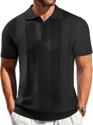 Vssjavun Mens Knit Polo Shirts Short Sleeve Textured Knitted Shirt Casual Golf Polo T Shirt