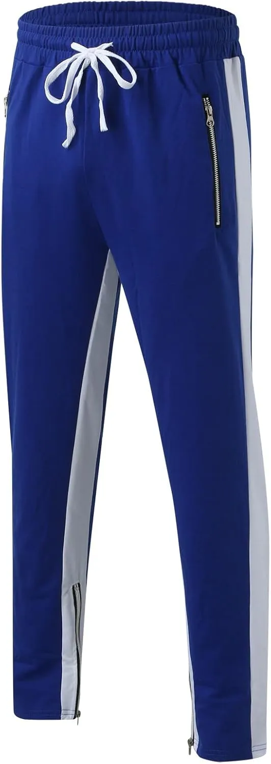 WABEOR Mens Fashion Striped Jogger Pants Zipper Pockets Slim Fit Casual Stretch Sweatpants Athletic Designer Street Trousers