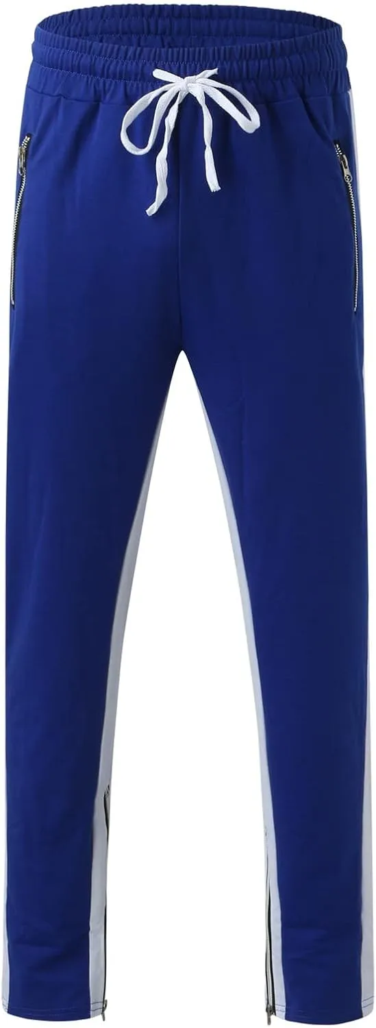 WABEOR Mens Fashion Striped Jogger Pants Zipper Pockets Slim Fit Casual Stretch Sweatpants Athletic Designer Street Trousers