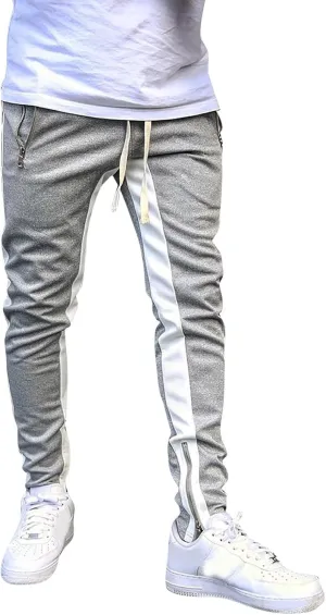 WABEOR Mens Fashion Striped Jogger Pants Zipper Pockets Slim Fit Casual Stretch Sweatpants Athletic Designer Street Trousers