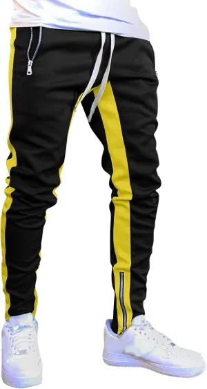 WABEOR Mens Fashion Striped Jogger Pants Zipper Pockets Slim Fit Casual Stretch Sweatpants Athletic Designer Street Trousers