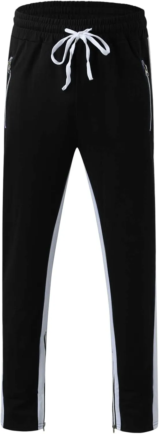 WABEOR Mens Fashion Striped Jogger Pants Zipper Pockets Slim Fit Casual Stretch Sweatpants Athletic Designer Street Trousers