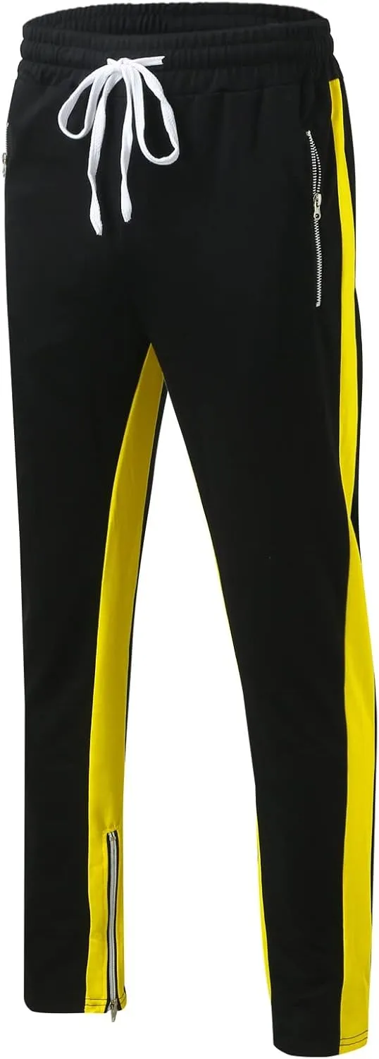 WABEOR Mens Fashion Striped Jogger Pants Zipper Pockets Slim Fit Casual Stretch Sweatpants Athletic Designer Street Trousers