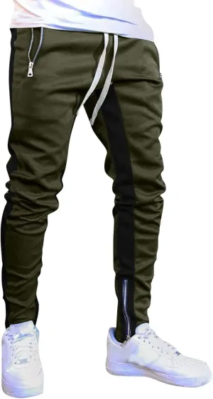 WABEOR Mens Fashion Striped Jogger Pants Zipper Pockets Slim Fit Casual Stretch Sweatpants Athletic Designer Street Trousers