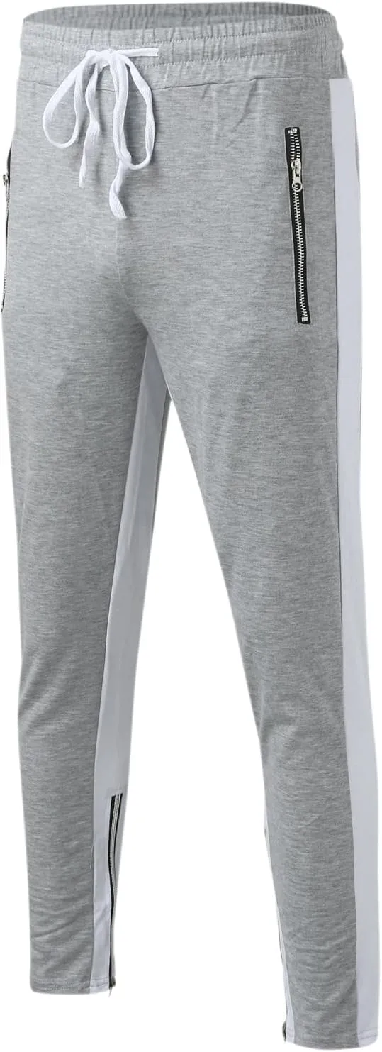 WABEOR Mens Fashion Striped Jogger Pants Zipper Pockets Slim Fit Casual Stretch Sweatpants Athletic Designer Street Trousers
