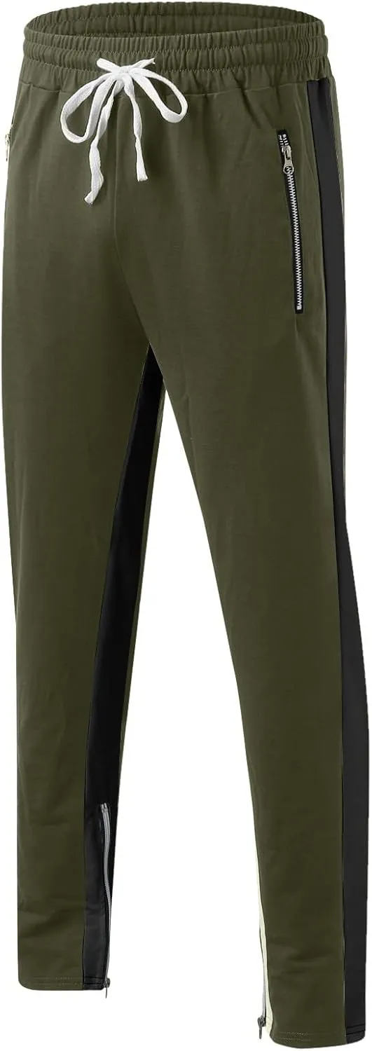 WABEOR Mens Fashion Striped Jogger Pants Zipper Pockets Slim Fit Casual Stretch Sweatpants Athletic Designer Street Trousers