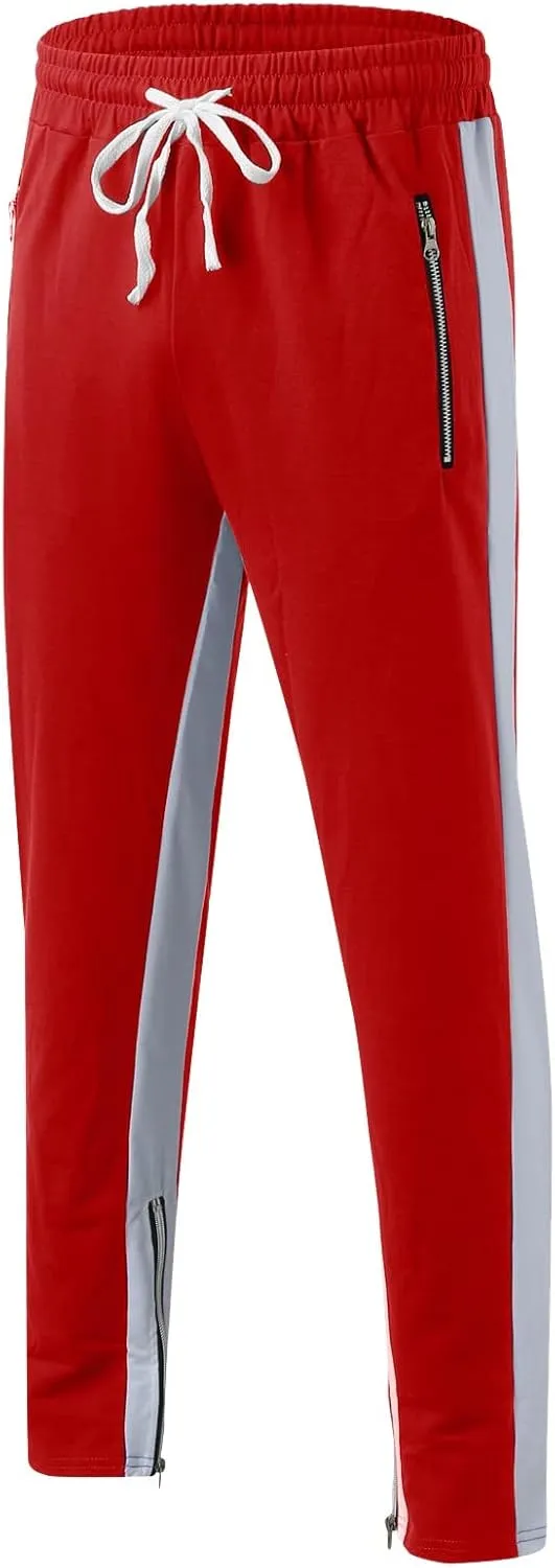 WABEOR Mens Fashion Striped Jogger Pants Zipper Pockets Slim Fit Casual Stretch Sweatpants Athletic Designer Street Trousers