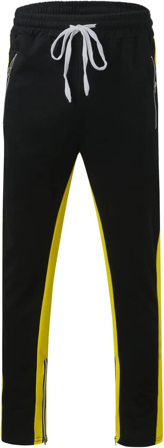 WABEOR Mens Fashion Striped Jogger Pants Zipper Pockets Slim Fit Casual Stretch Sweatpants Athletic Designer Street Trousers
