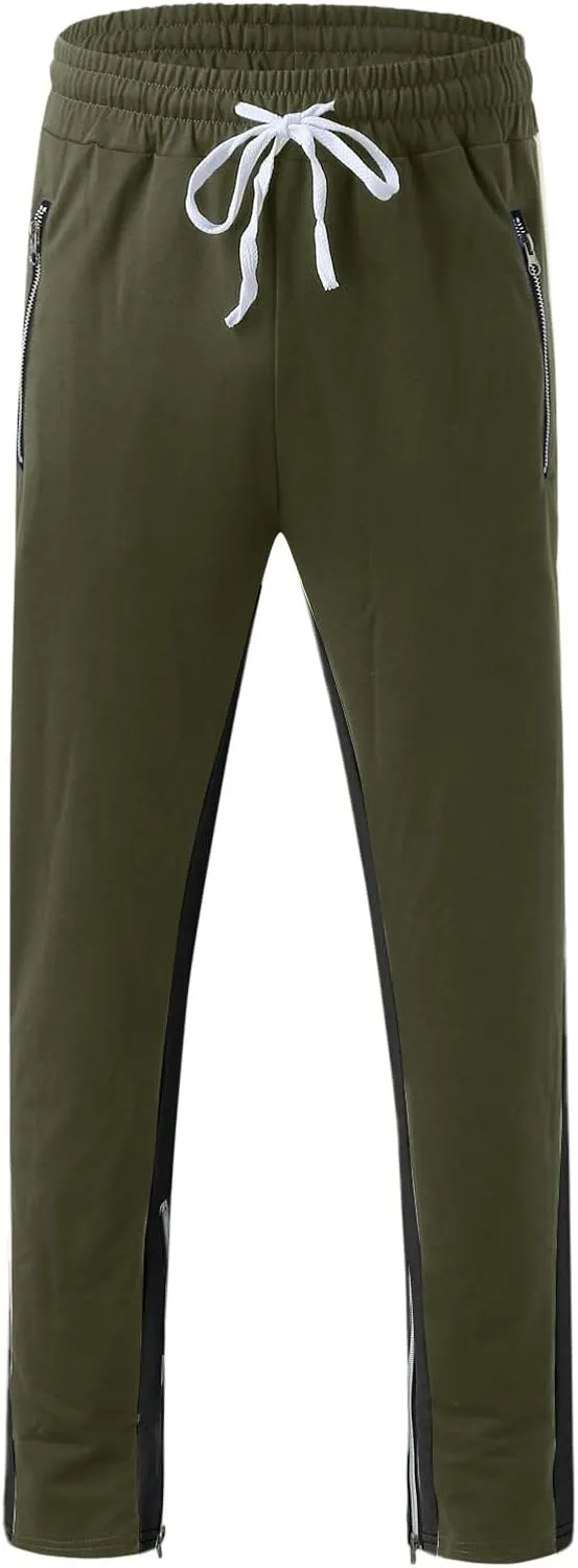WABEOR Mens Fashion Striped Jogger Pants Zipper Pockets Slim Fit Casual Stretch Sweatpants Athletic Designer Street Trousers