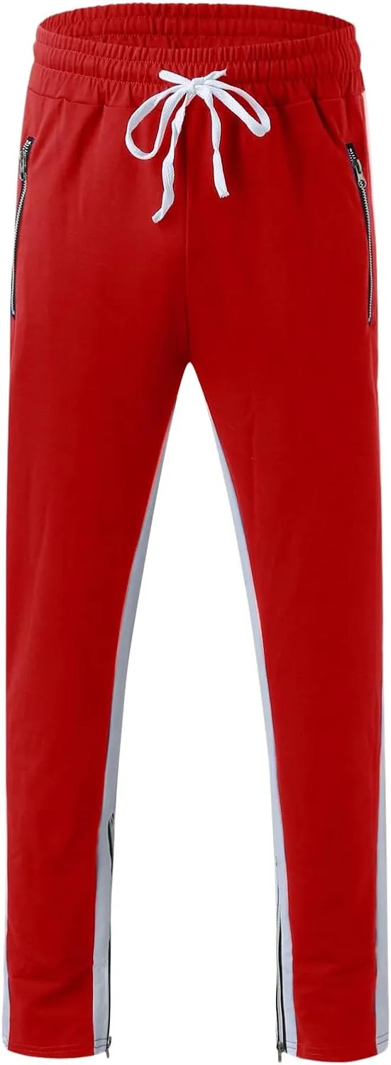 WABEOR Mens Fashion Striped Jogger Pants Zipper Pockets Slim Fit Casual Stretch Sweatpants Athletic Designer Street Trousers