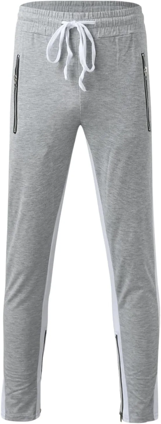 WABEOR Mens Fashion Striped Jogger Pants Zipper Pockets Slim Fit Casual Stretch Sweatpants Athletic Designer Street Trousers