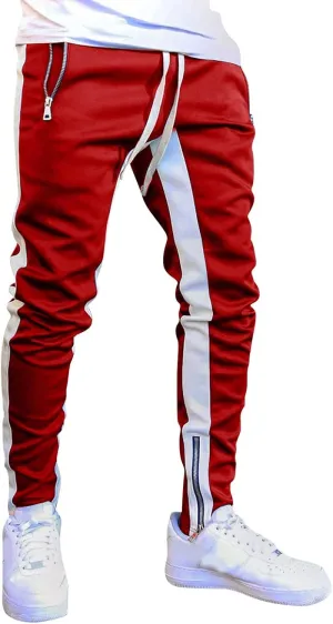 WABEOR Mens Fashion Striped Jogger Pants Zipper Pockets Slim Fit Casual Stretch Sweatpants Athletic Designer Street Trousers