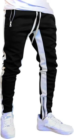 WABEOR Mens Fashion Striped Jogger Pants Zipper Pockets Slim Fit Casual Stretch Sweatpants Athletic Designer Street Trousers