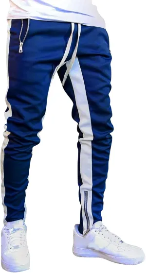 WABEOR Mens Fashion Striped Jogger Pants Zipper Pockets Slim Fit Casual Stretch Sweatpants Athletic Designer Street Trousers